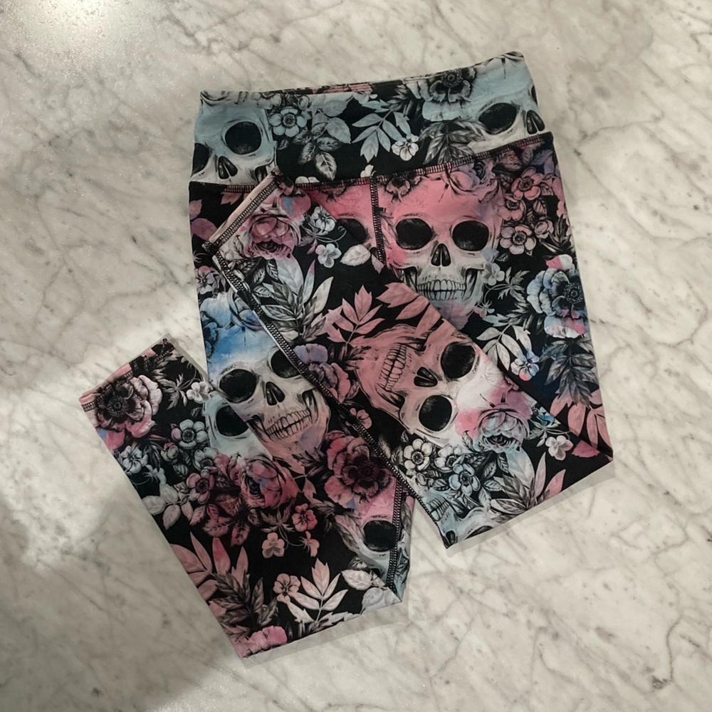 Evolution & Creation Skull Floral Leggings S